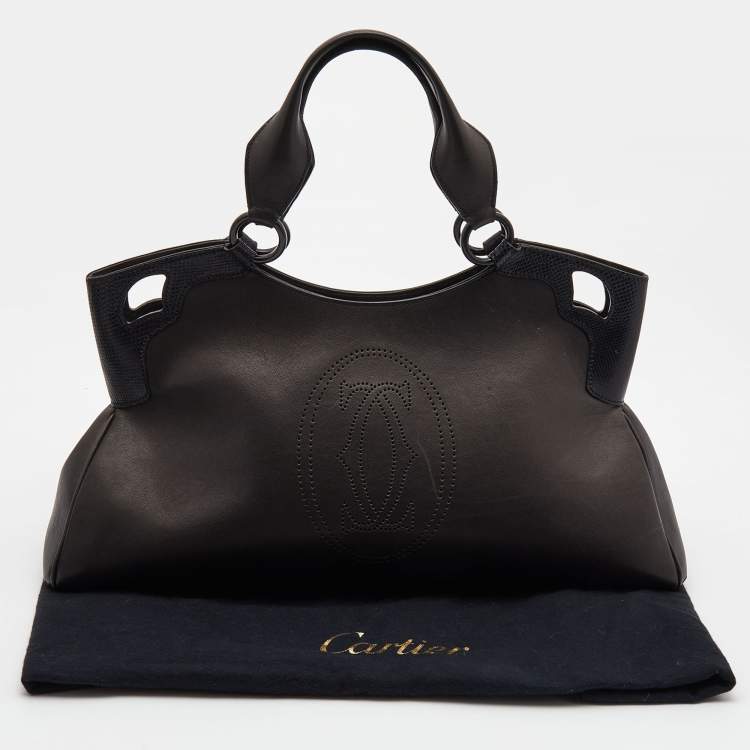 Pre Owned Cartier Black Leather and Python Embossed Medium Marcello de Cartier Shoulder Bag