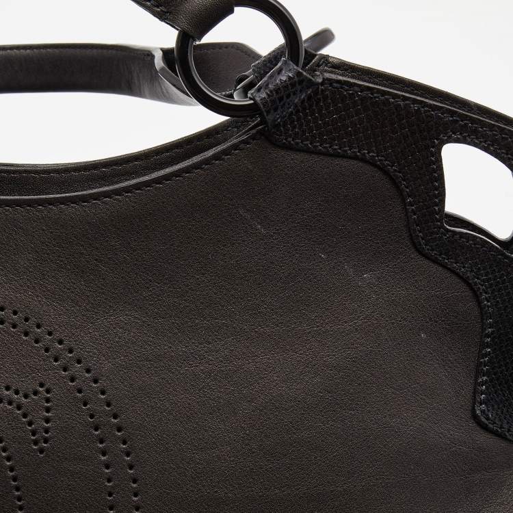 Pre Owned Cartier Black Leather and Python Embossed Medium Marcello de Cartier Shoulder Bag