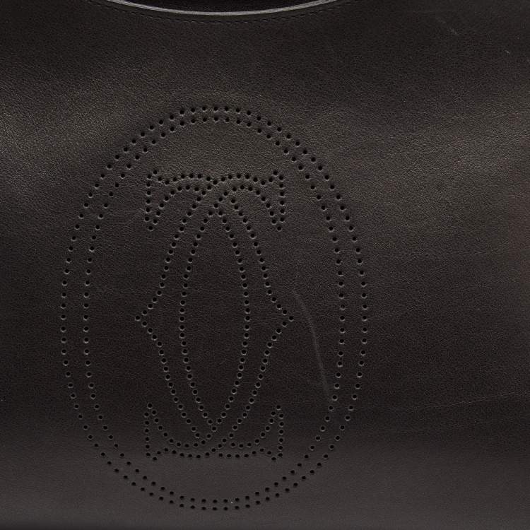 Pre Owned Cartier Black Leather and Python Embossed Medium Marcello de Cartier Shoulder Bag