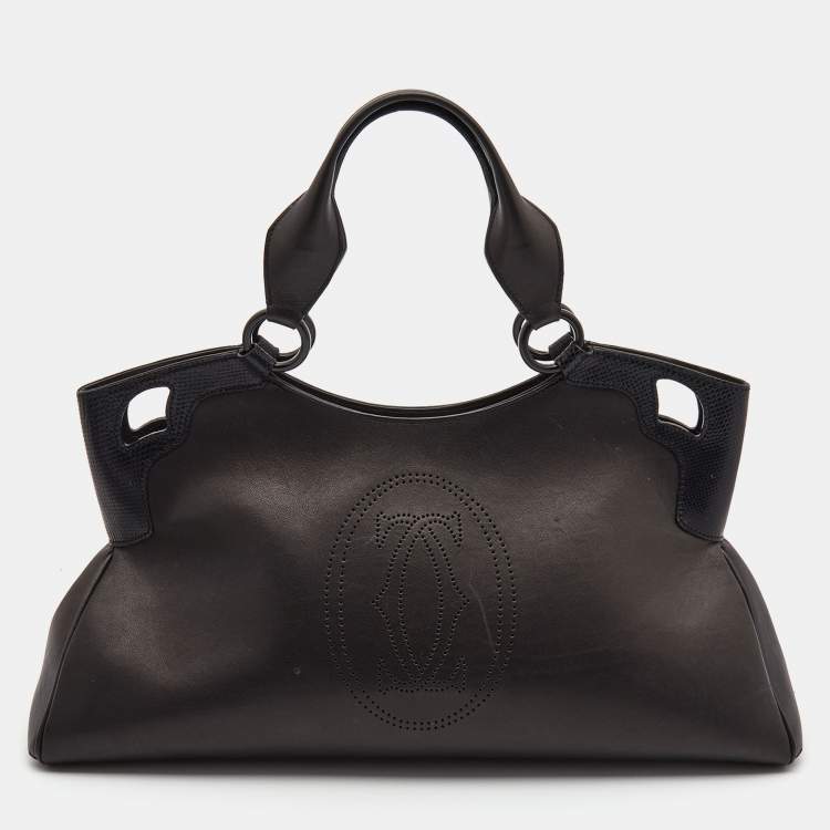 Pre Owned Cartier Black Leather and Python Embossed Medium Marcello de Cartier Shoulder Bag