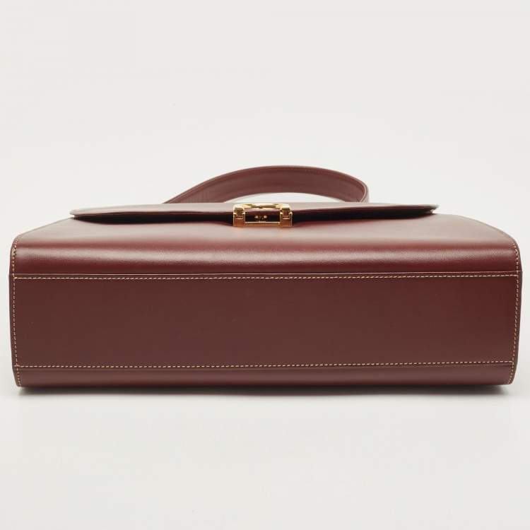 Pre Owned Cartier Burgundy Leather Le Must De Cartier Top Handle Bag
