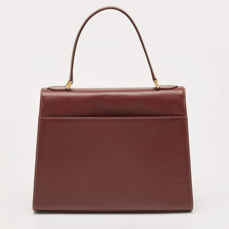 Pre Owned Cartier Burgundy Leather Le Must De Cartier Top Handle Bag