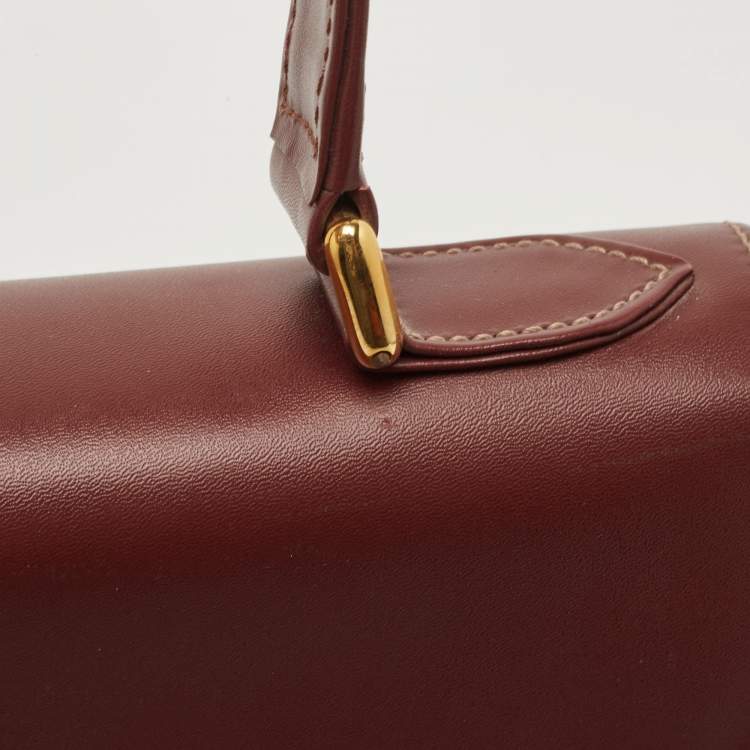 Pre Owned Cartier Burgundy Leather Le Must De Cartier Top Handle Bag