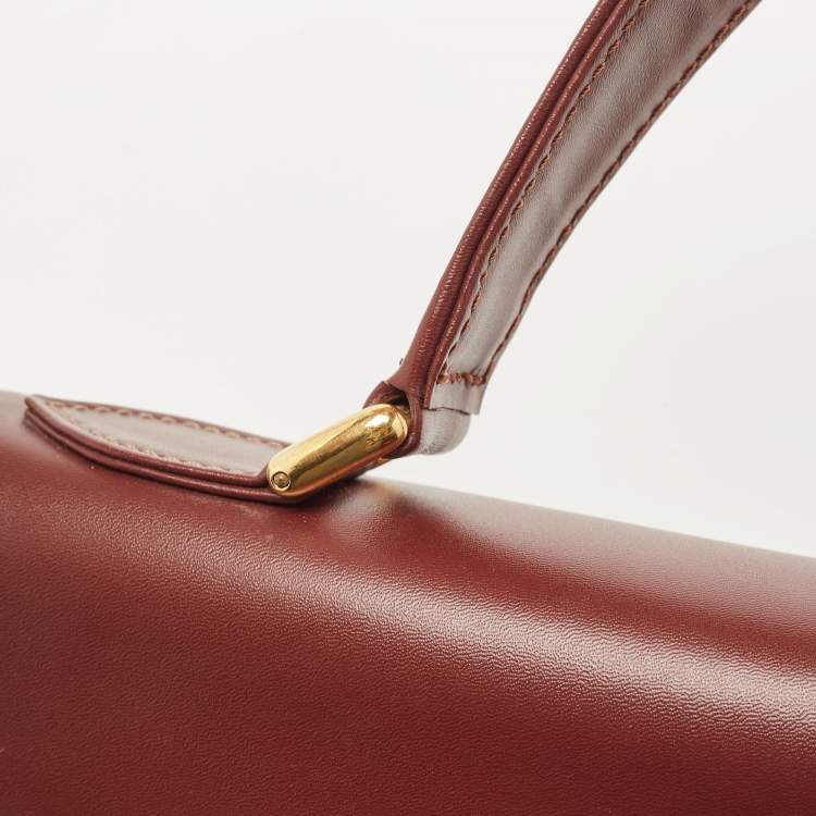 Pre Owned Cartier Burgundy Leather Le Must De Cartier Top Handle Bag