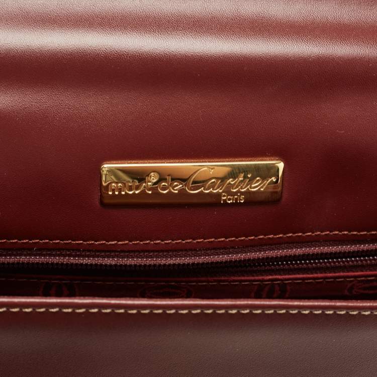 Pre Owned Cartier Burgundy Leather Le Must De Cartier Top Handle Bag
