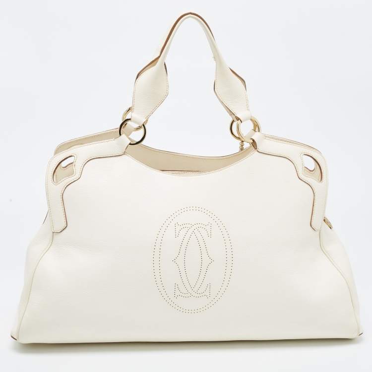 Pre Owned Cartier Off-White Leather Large Marcello de Cartier Bag