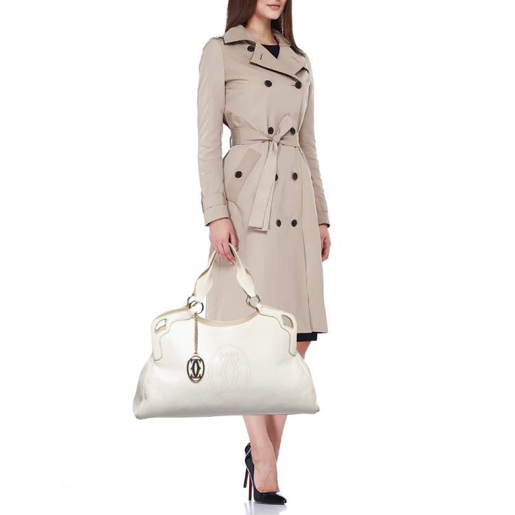 Pre Owned Cartier Off-White Leather Large Marcello de Cartier Bag