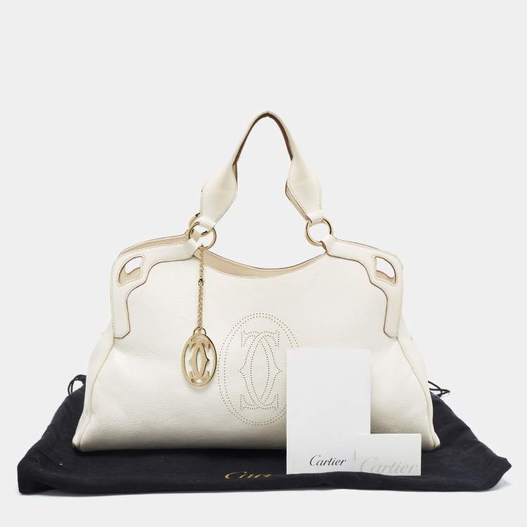 Pre Owned Cartier Off-White Leather Large Marcello de Cartier Bag