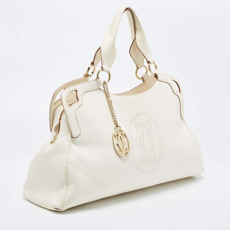 Pre Owned Cartier Off-White Leather Large Marcello de Cartier Bag