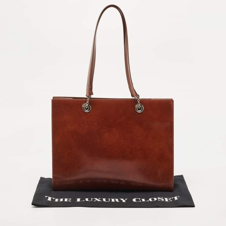 Pre Owned Cartier Brown Gloss Leather Panther Tote