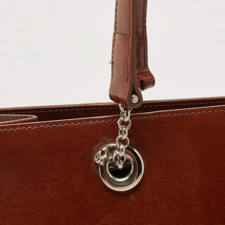 Pre Owned Cartier Brown Gloss Leather Panther Tote