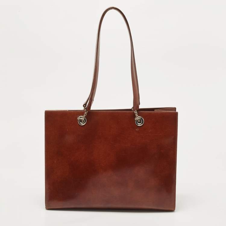 Pre Owned Cartier Brown Gloss Leather Panther Tote