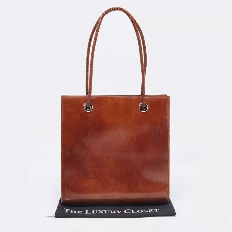 Pre Owned Cartier Brown Glossy Leather Panthere Braided Handle Tote
