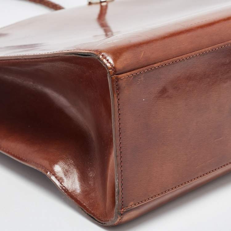 Pre Owned Cartier Brown Glossy Leather Panthere Braided Handle Tote