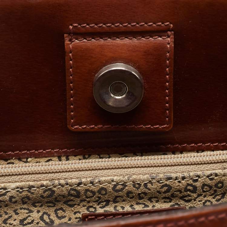 Pre Owned Cartier Brown Glossy Leather Panthere Braided Handle Tote