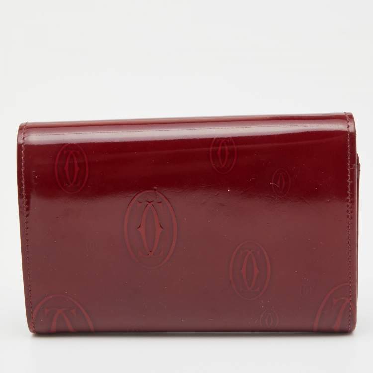 Pre Owned Cartier Red Patent Leather Happy Birthday French Wallet
