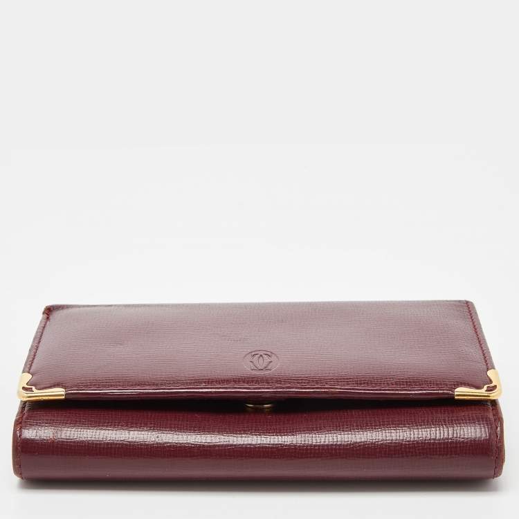 Pre Owned Cartier Burgundy Leather Marcello de Cartier Flap Compact Wallet