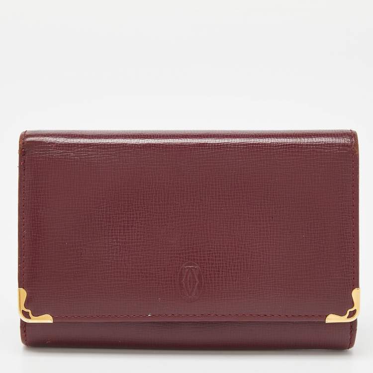 Pre Owned Cartier Burgundy Leather Marcello de Cartier Flap Compact Wallet