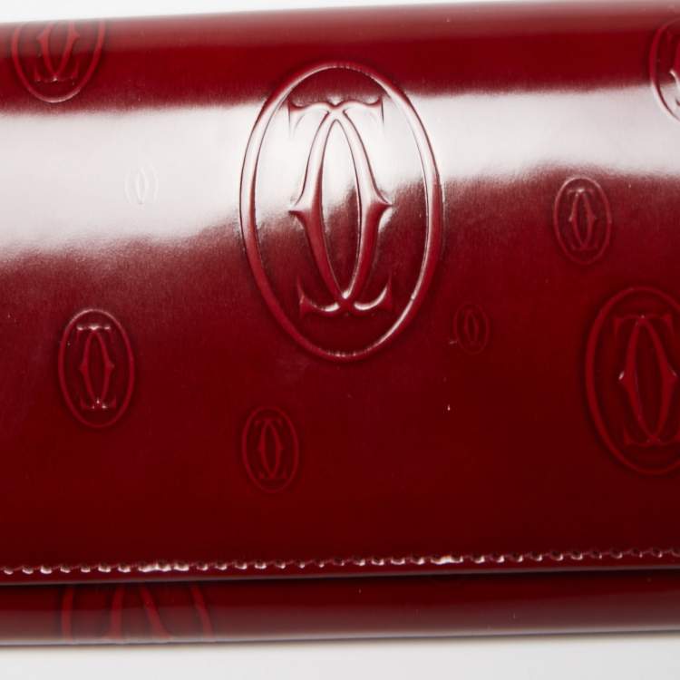 Pre Owned Cartier Dark Red Patent Leather Happy Birthday Continental Wallet
