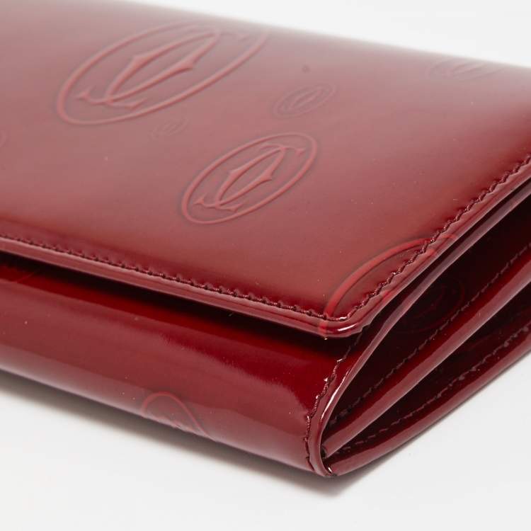 Pre Owned Cartier Dark Red Patent Leather Happy Birthday Continental Wallet