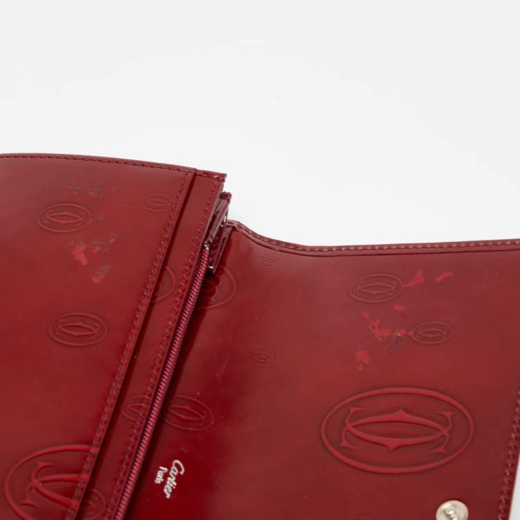 Pre Owned Cartier Dark Red Patent Leather Happy Birthday Continental Wallet