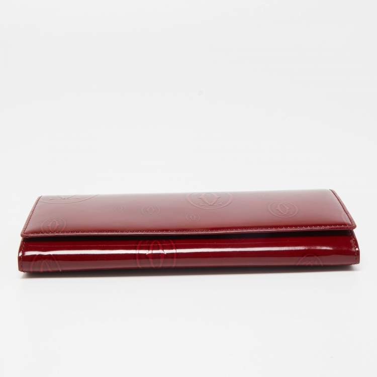 Pre Owned Cartier Dark Red Patent Leather Happy Birthday Continental Wallet