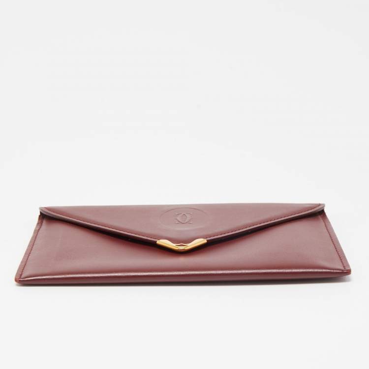 Pre Owned Cartier Burgundy Leather Must de Cartier Envelope Wallet