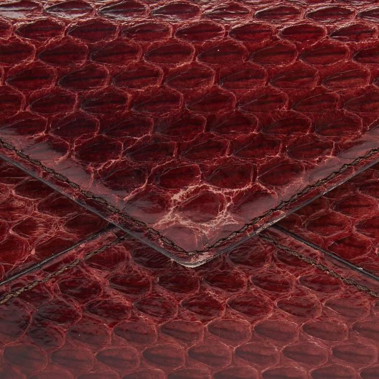 Pre Owned Cartier Burgundy Snakeskin Envelope Flap Wallet