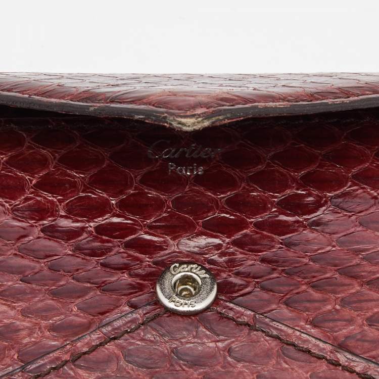 Pre Owned Cartier Burgundy Snakeskin Envelope Flap Wallet