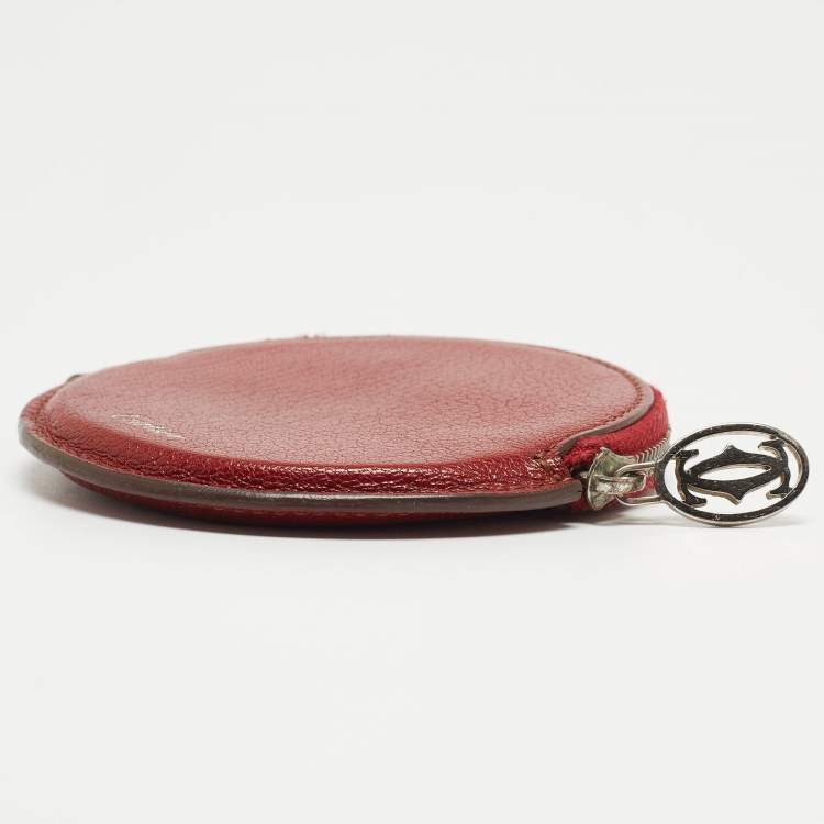 Pre Owned Cariter Red Leather Round Coin Purse