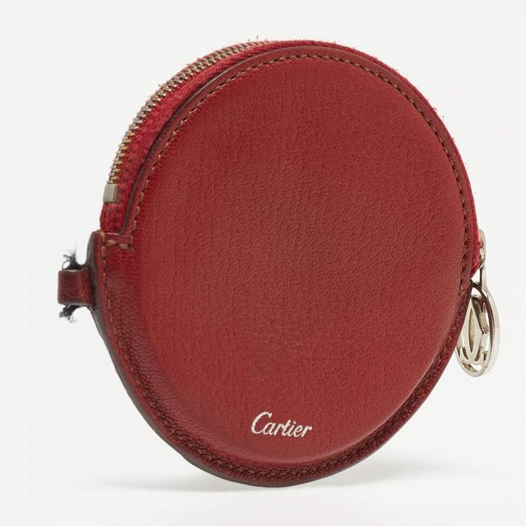 Pre Owned Cariter Red Leather Round Coin Purse
