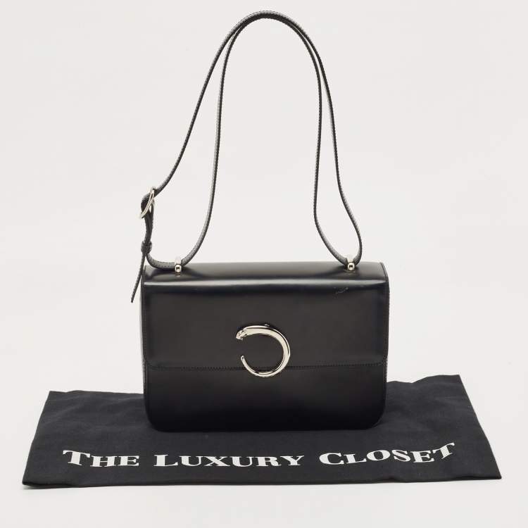 Pre Owned Cartier Black Glossy Leather Panthere Shoulder Bag