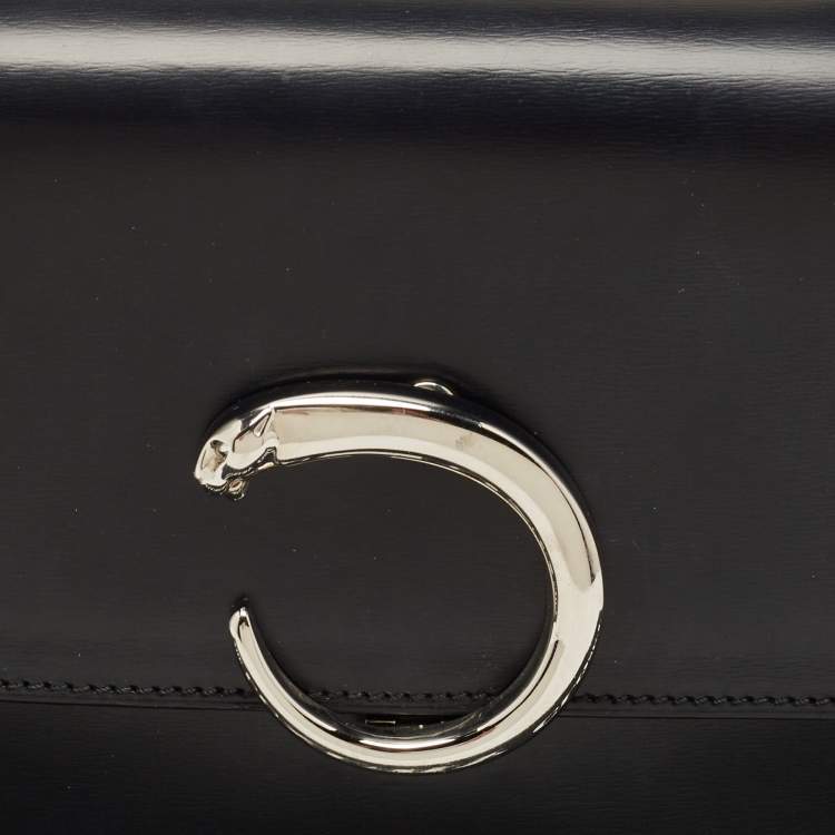 Pre Owned Cartier Black Glossy Leather Panthere Shoulder Bag