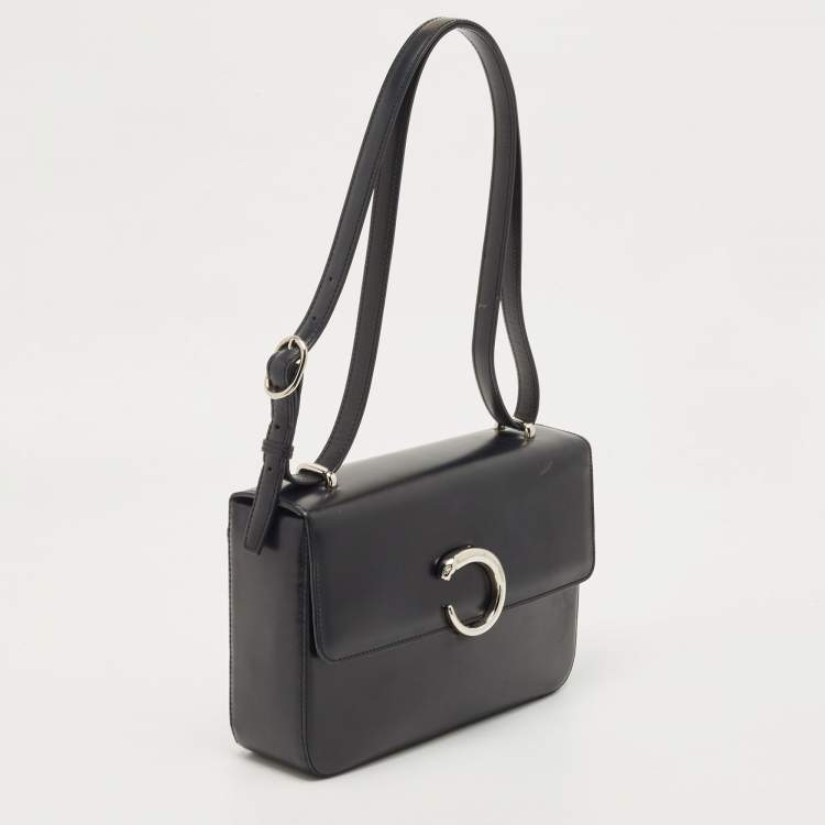 Pre Owned Cartier Black Glossy Leather Panthere Shoulder Bag