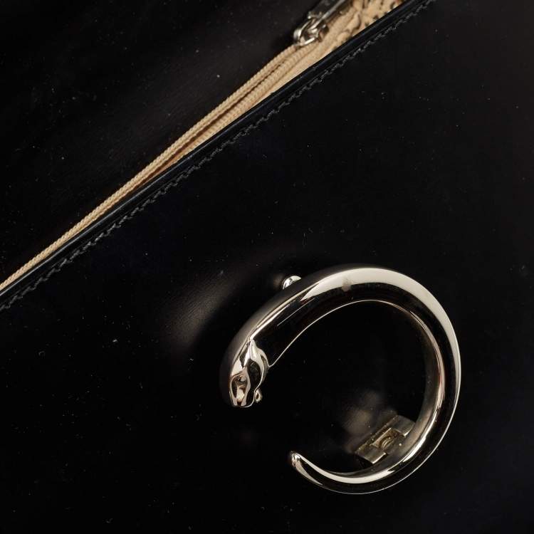 Pre Owned Cartier Black Glossy Leather Panthere Shoulder Bag