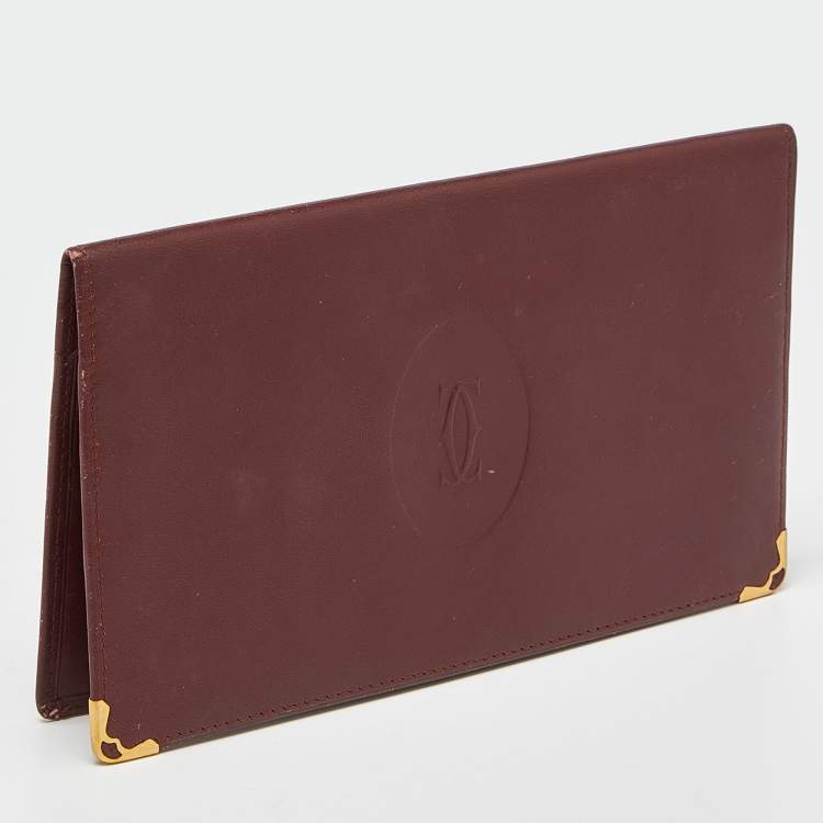 Pre Owned Cartier Maroon Leather Must de Cartier Wallet Organizer 