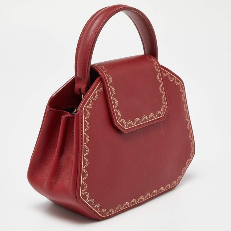 Pre Owned Cartier Red Leather Mini Guirlande De Cartier Top Handle Bag