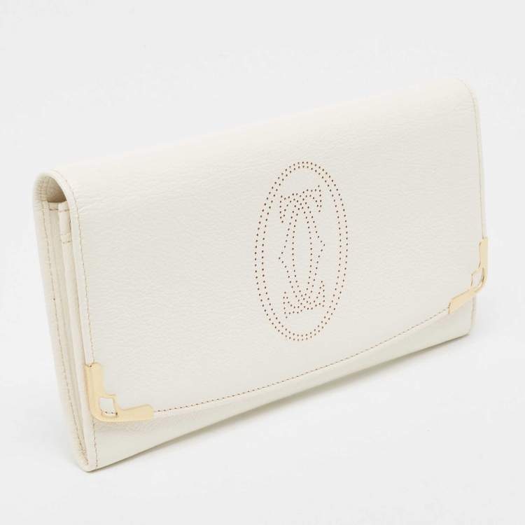 Pre Owned Cartier Cream Leather Marcello de Cartier Flap Wallet