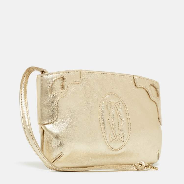 Pre Owned  Cartier Gold Leather Marcello de Cartier Wristlet Clutch