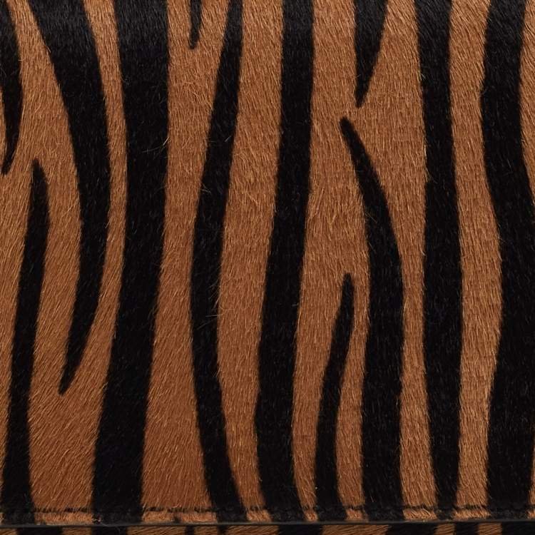 Pre Owned Cartier Beige/Black Zebra Print Calfhair Must de Cartier Continental Wallet