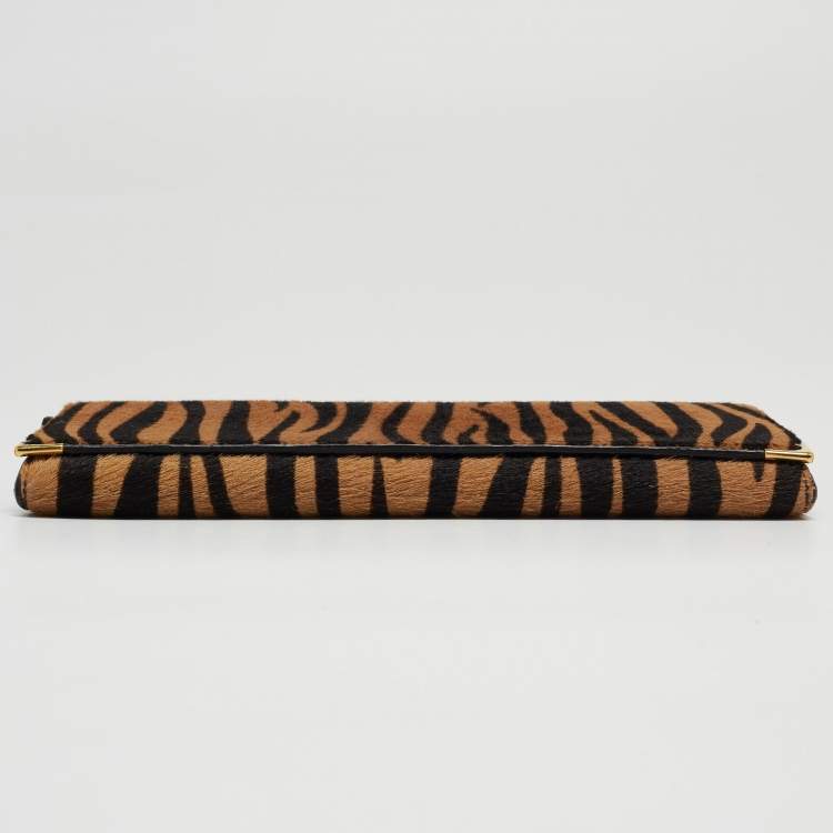 Pre Owned Cartier Beige/Black Zebra Print Calfhair Must de Cartier Continental Wallet