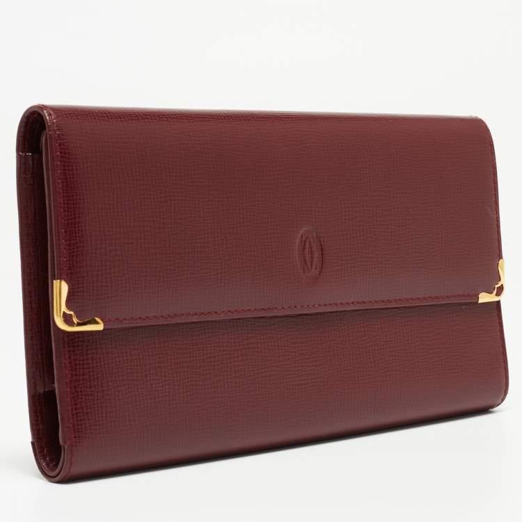 Pre Owned Cartier Burgundy Leather Must de Cartier Trifold Continental Wallet