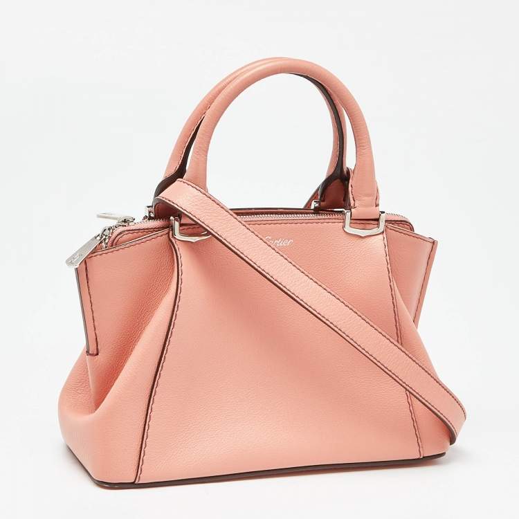 Pre Owned Cartier Peach Leather Mini C de Cartier Satchel