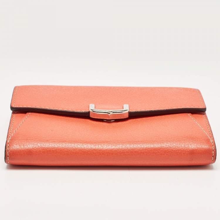 Pre Owned Cartier Coral Orange Leather C De Cartier Wallet