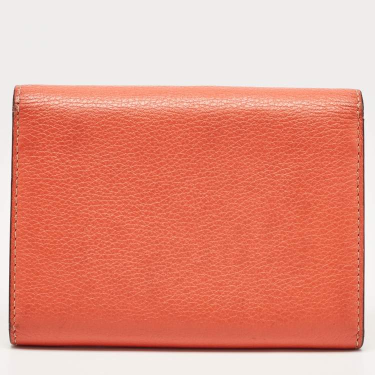 Pre Owned Cartier Coral Orange Leather C De Cartier Wallet