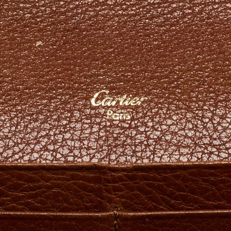 Pre Owned Cartier Brown Leather Marcello de Cartier Flap Wallet