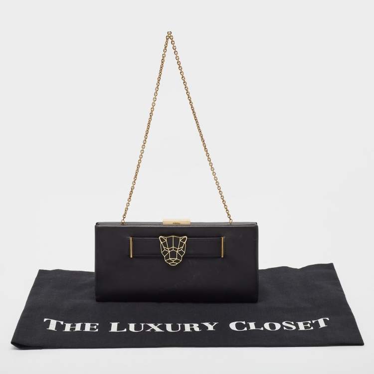 Pre Owned Cartier Black Leather Panthere De Cartier Chain Clutch