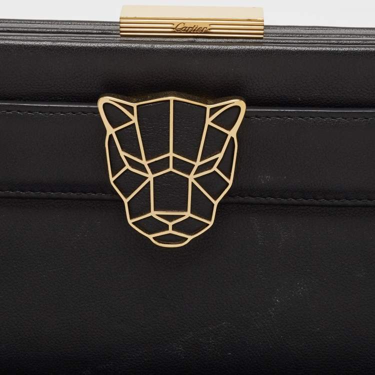 Pre Owned Cartier Black Leather Panthere De Cartier Chain Clutch