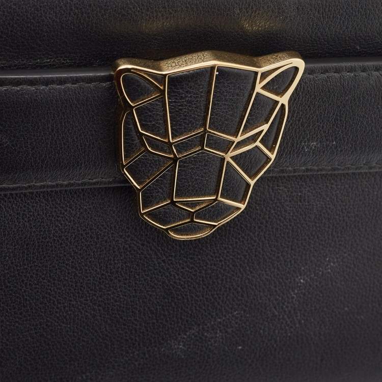 Pre Owned Cartier Black Leather Panthere De Cartier Chain Clutch