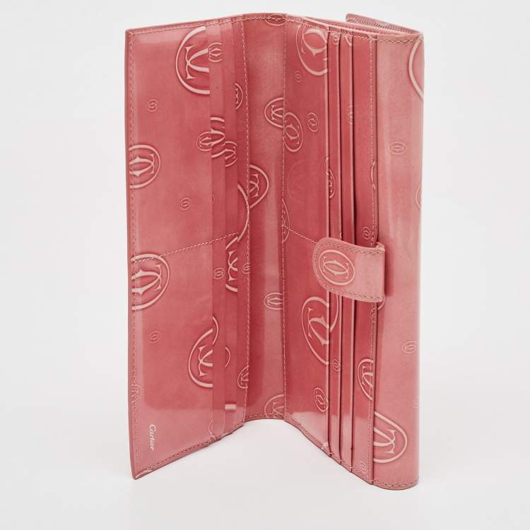 Pre Owned Cartier Pink Patent Leather Happy Birthday Trifold Continental Wallet